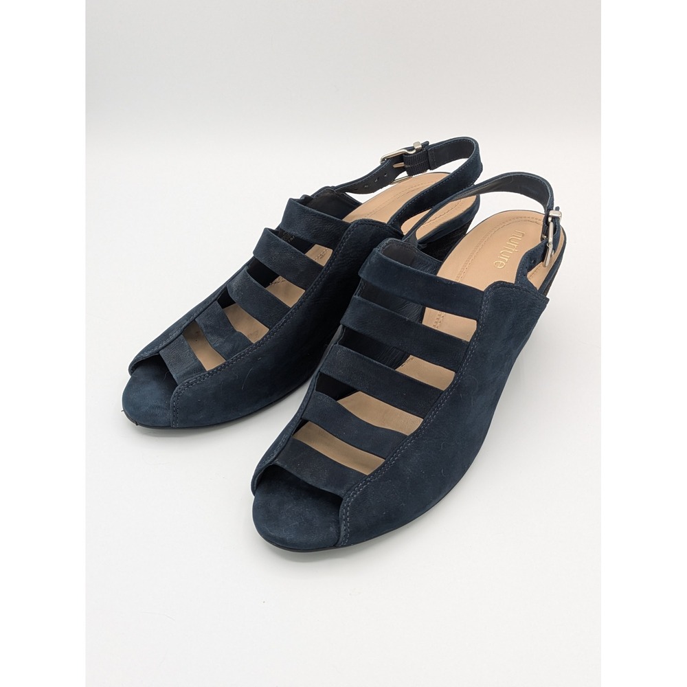 Nurture Bethel Wedge Slingbacks 11M Navy Leather Comfy Minimalist Career Capsule